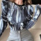 Puff-sleeve Printed T-shirt Black - One Size