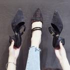 Plaid Pointed Toe Block Heel Strappy Sandals
