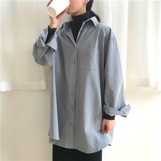 Plain Long-sleeve Loose-fit Shirt
