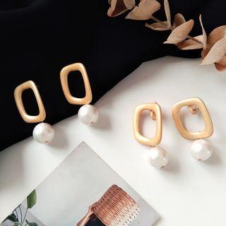 Faux Pearl Metal Square Dangle Earring