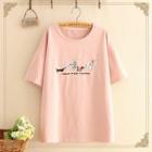 Dogs Embroidered Short-sleeve Top
