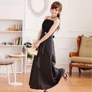 Rose Applique A-line Evening Gown