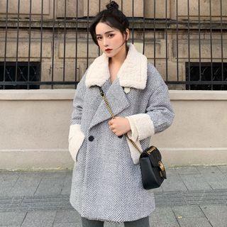 Fleece Panel Double-breasted Coat