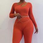 Long-sleeve Cutout Fitted Jumpsuit
