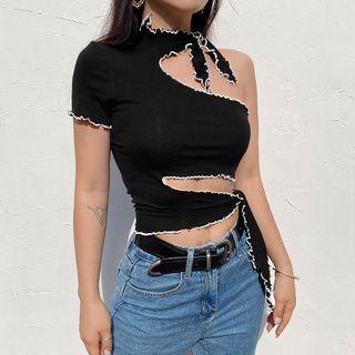Irregular One-shoulder Cutout Crop Top