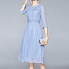 Plain Lace Midi A-line Dress