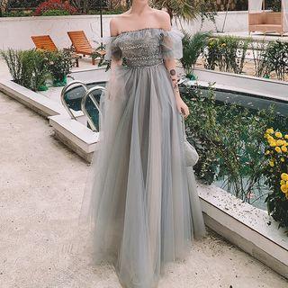 Off-shoulder Rhinestone Cocktail Dress