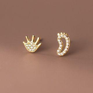 Palm & Foot Rhinestone Sterling Silver Asymmetrical Earring