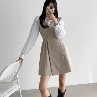 Sleeveless Button-detail Wrap Dress