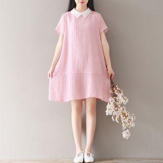 Short-sleeve Collared Chiffon A-line Dress