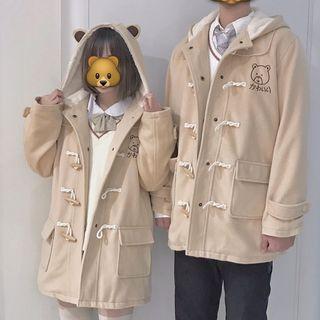Couple Matching Fleece-lined Hooded Duffle Coat