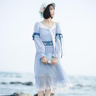 Plaid Long-sleeve A-line Chiffon Dress