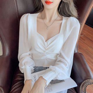 Knit Long-sleeve Square-neck Shirt