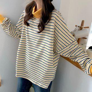Long Sleeve Mock Neck Striped Sweatshirt