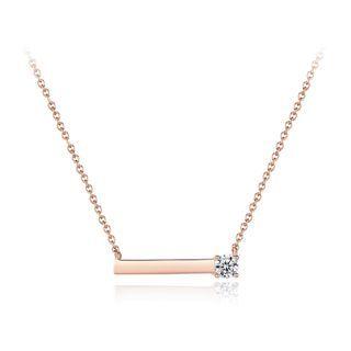 925 Sterling Silver Plated Rose Gold Simple Geometric Rectangular Necklace With Cubic Zirconia Rose Gold - One Size