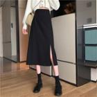 High-waist Plain Side Split Skirts