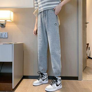 Elastic-waist Smiley Face Print Sweatpants