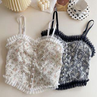 Lace Trim Floral Print Tank Top