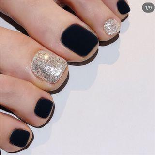 Glitter Pvc Faux Nail Tips J-167 - Glue - Black & Silver - One Size