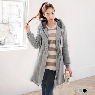 Diamond-quilt-lined Drawstring Hooded Coat