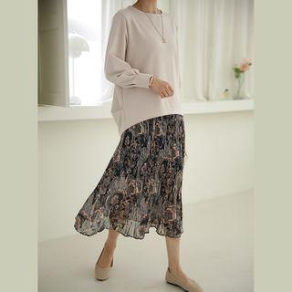 Crystal-pleat Paisley Long Skirt