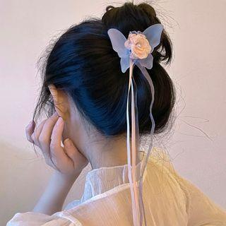 Flower Butterfly Hair Clamp 2552a - Gray & Pink - One Size