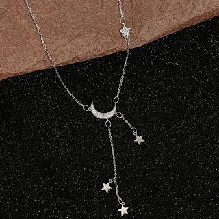 Alloy Moon & Star Pendant Necklace 1 Pc - 01 - Moon & Star - Silver - One Size