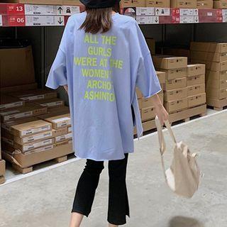 Lettering Elbow-sleeve T-shirt / Crop Pants