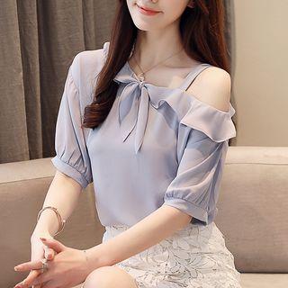 Chiffon Cold Shoulder Short-sleeve Top
