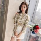 Floral Print Tiered Long-sleeve Chiffon Top