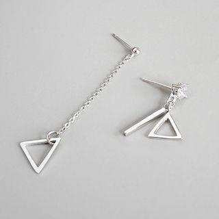 Non-matching 925 Sterling Silver Rhinestone Triangle & Bar Dangle Earring Platinum - One Size