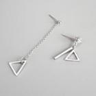 Non-matching 925 Sterling Silver Rhinestone Triangle & Bar Dangle Earring Platinum - One Size