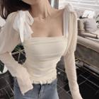 Bow-accent Long-sleeve Slim-fit Blouse