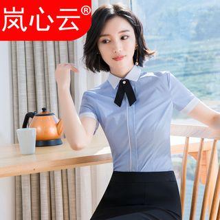 Contrast Collar Short-sleeve Shirt / Set: Contrast Collar Short-sleeve Shirt + Skirt