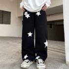 Star Embroidery Wide Leg Jeans