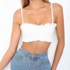 Spaghetti Strap Frill Trim Crinkled Cropped Top