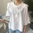 3/4-sleeve Collared Top White - One Size