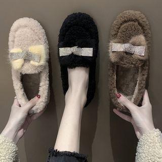 Rhinestone Faux Shearling Flats