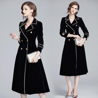 Double-breasted Velvet A-line Midi Coat