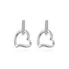 Fashion Elegant Hollow Heart Earrings With Cubic Zircon Silver - One Size
