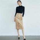 Button-front Midi Skirt Belt