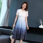 Short-sleeve Lace Gradient A-line Dress