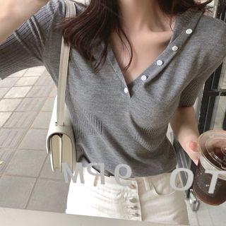 Hood Short-sleeve Knit Top