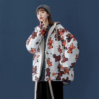 Bear Printed Fleece Hooded Jacket