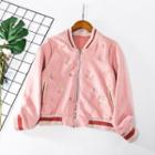 Faux Suede Embroidered Zip Jacket Light Pink - M