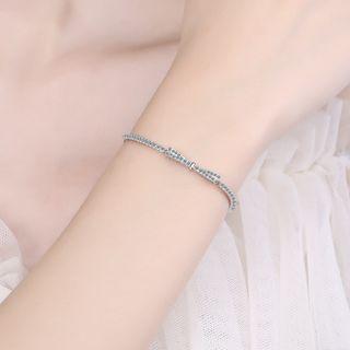 Bow Rhinestone Sterling Silver Bracelet Silver - One Size