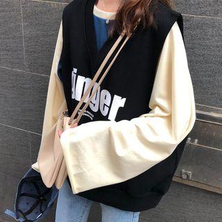 Lettering Color Block Long-sleeve Oversize T-shirt