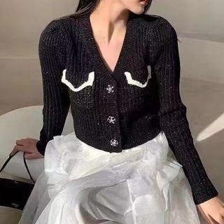 V-neck Rhinestone Button Cardigan