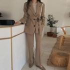Set: Belted Jacket + Straight-cut Pants