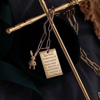 Stainless Steel Rabbit & Letter Pendant Necklace Necklace - Gold - One Size